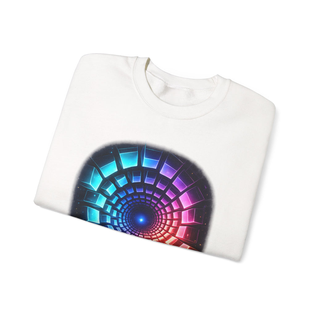 Psychedelic Spiral Crewneck Sweatshirt — Colorful Vortex Graphic
