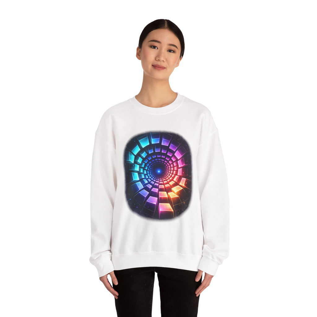 Psychedelic Spiral Crewneck Sweatshirt — Colorful Vortex Graphic